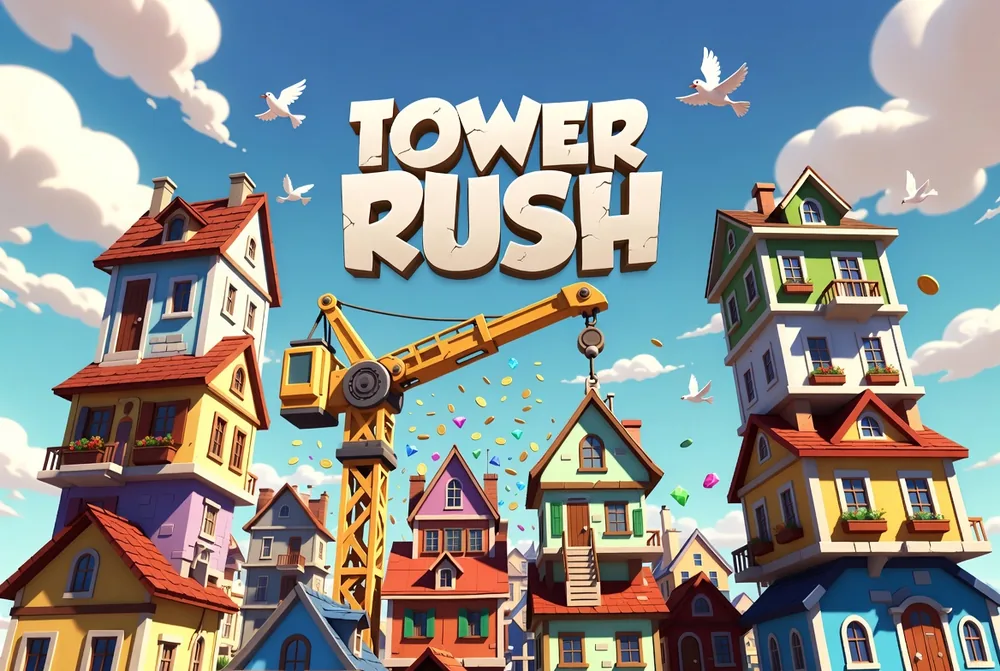 Tower Rush casino real-money play with coins spilling from a banked climb