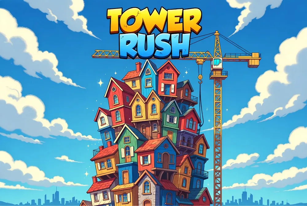 How to play Tower Rush shown by the crane lowering a girder onto the stack