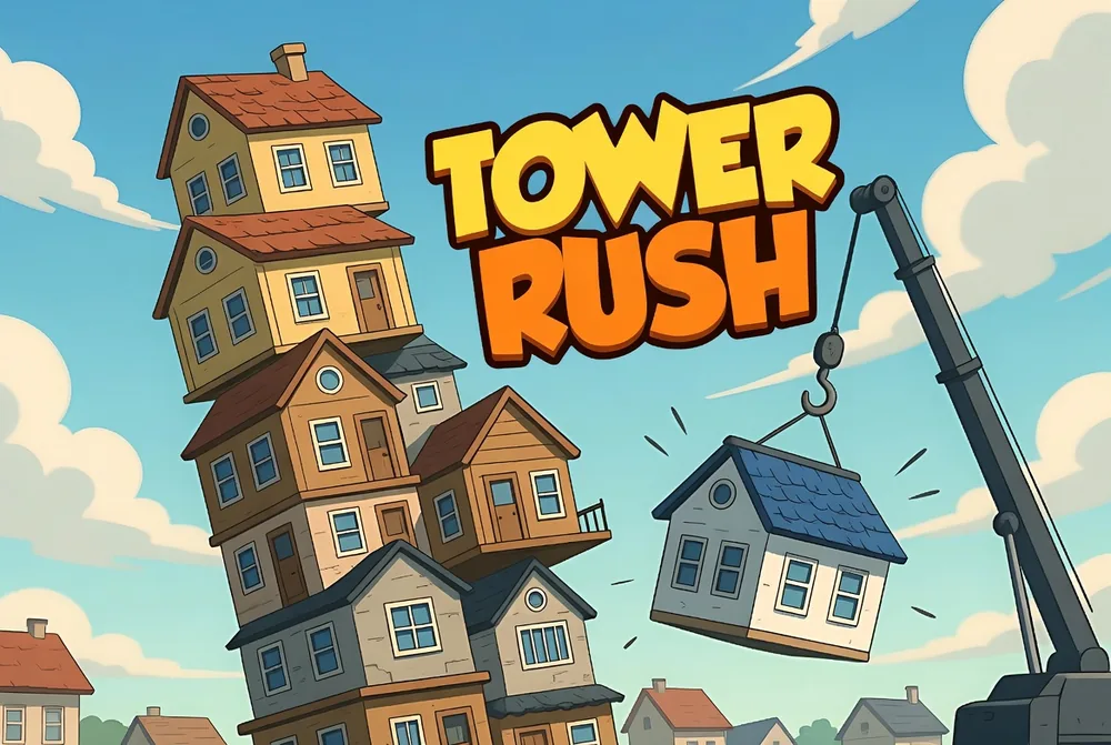 Tower Rush demo round with a wobbling tower mid-climb in practice mode